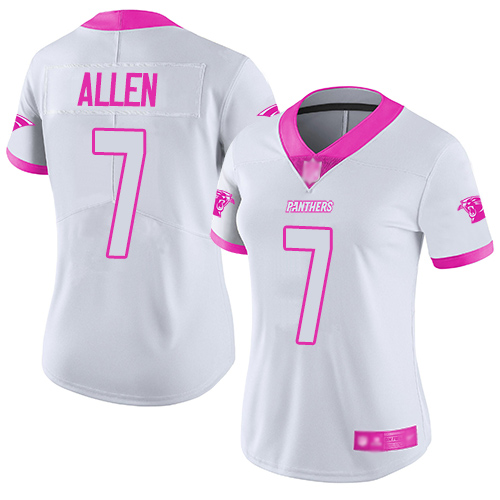 Nike Panthers #7 Kyle Allen White/Pink Women's Stitched NFL Limited Rush Fashion Jersey