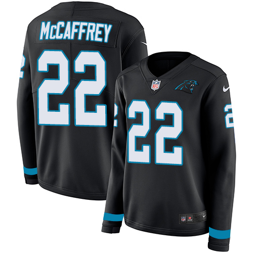 Nike Panthers #22 Christian McCaffrey Black Team Color Women's Stitched NFL Limited Therma Long Sleeve Jersey