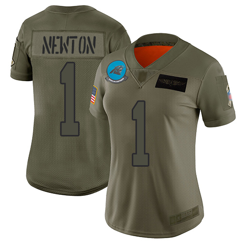 Nike Panthers #1 Cam Newton Camo Women's Stitched NFL Limited 2019 Salute to Service Jersey