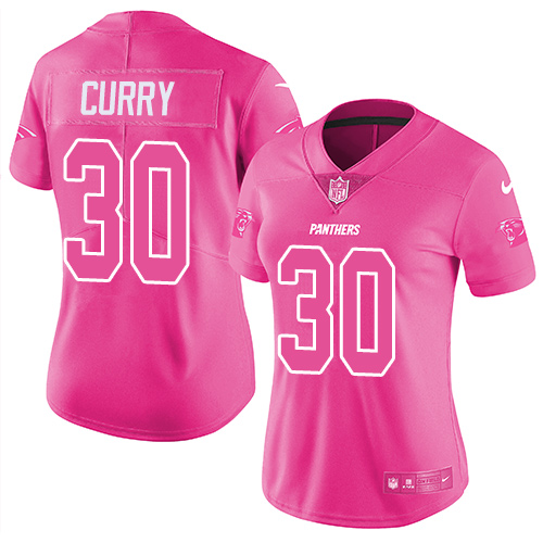 Nike Panthers #30 Stephen Curry Pink Women's Stitched NFL Limited Rush Fashion Jersey