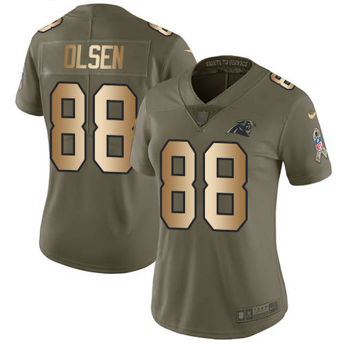 Nike Panthers #88 Greg Olsen Olive/Gold Women's Stitched NFL Limited 2017 Salute to Service Jersey