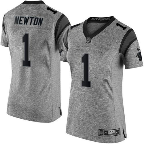 Nike Panthers #1 Cam Newton Gray Women's Stitched NFL Limited Gridiron Gray Jersey