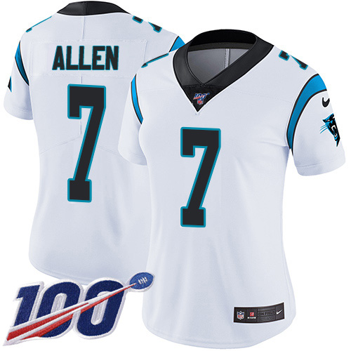 Nike Panthers #7 Kyle Allen White Women's Stitched NFL 100th Season Vapor Limited Jersey