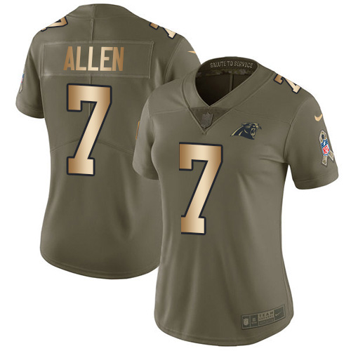 Nike Panthers #7 Kyle Allen Olive/Gold Women's Stitched NFL Limited 2017 Salute to Service Jersey