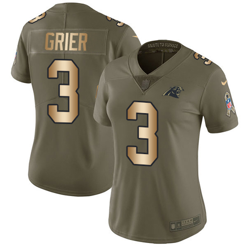 Nike Panthers #3 Will Grier Olive/Gold Women's Stitched NFL Limited 2017 Salute To Service Jersey