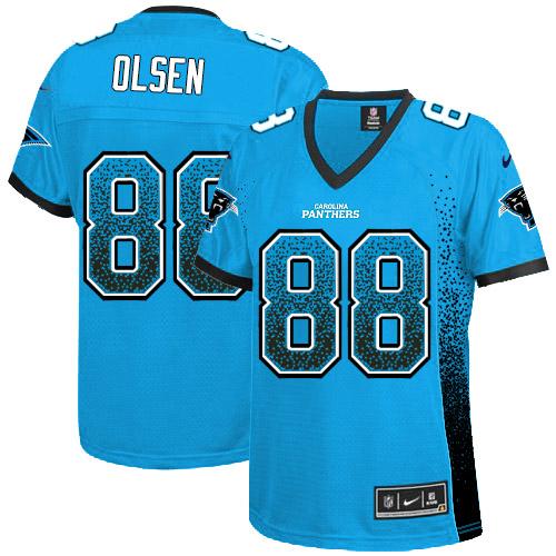 Nike Panthers #88 Greg Olsen Blue Alternate Women's Stitched NFL Elite Drift Fashion Jersey