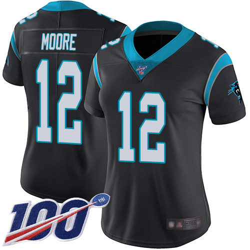 Nike Panthers #12 DJ Moore Black Team Color Women's Stitched NFL 100th Season Vapor Limited Jersey