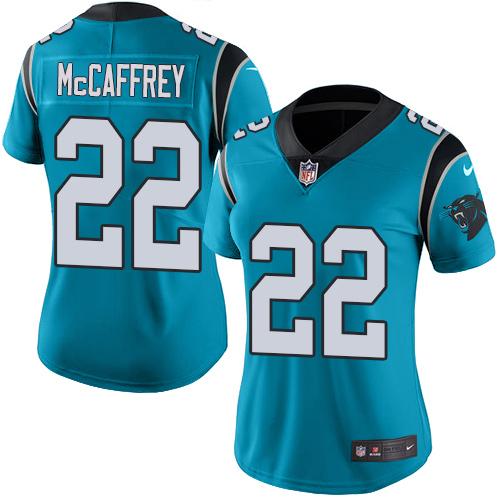Nike Panthers #22 Christian McCaffrey Blue Women's Stitched NFL Limited Rush Jersey