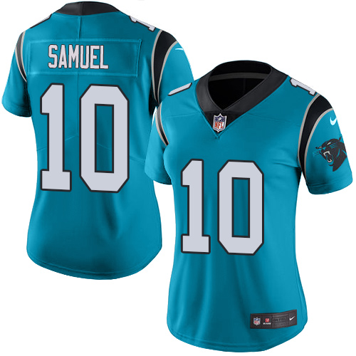 Nike Panthers #10 Curtis Samuel Blue Women's Stitched NFL Limited Rush Jersey