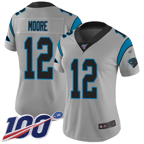 Nike Panthers #12 DJ Moore Silver Women's Stitched NFL Limited Inverted Legend 100th Season Jersey