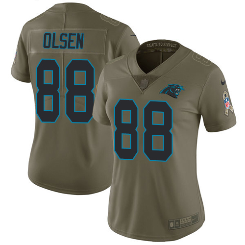 Nike Panthers #88 Greg Olsen Olive Women's Stitched NFL Limited 2017 Salute to Service Jersey