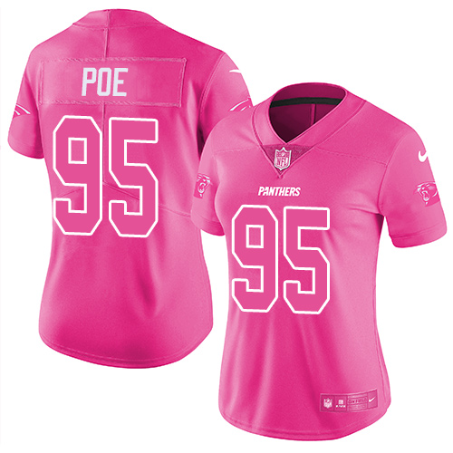 Nike Panthers #95 Dontari Poe Pink Women's Stitched NFL Limited Rush Fashion Jersey
