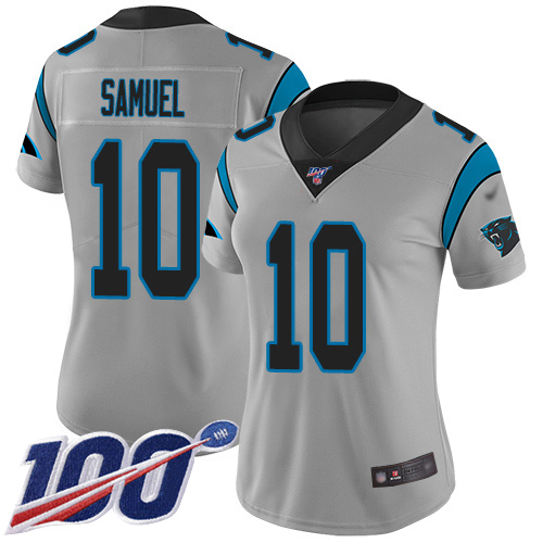Nike Panthers #10 Curtis Samuel Silver Women's Stitched NFL Limited Inverted Legend 100th Season Jersey