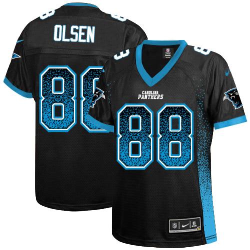 Nike Panthers #88 Greg Olsen Black Team Color Women's Stitched NFL Elite Drift Fashion Jersey