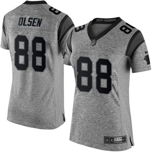 Nike Panthers #88 Greg Olsen Gray Women's Stitched NFL Limited Gridiron Gray Jersey