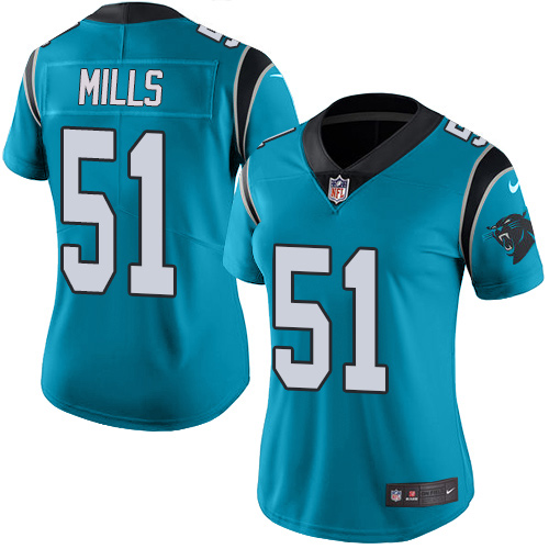 Nike Panthers #51 Sam Mills Blue Women's Stitched NFL Limited Rush Jersey