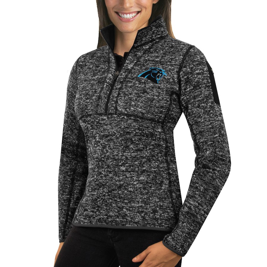 Carolina Panthers Antigua Women's Fortune Half-Zip Sweater Heather Black