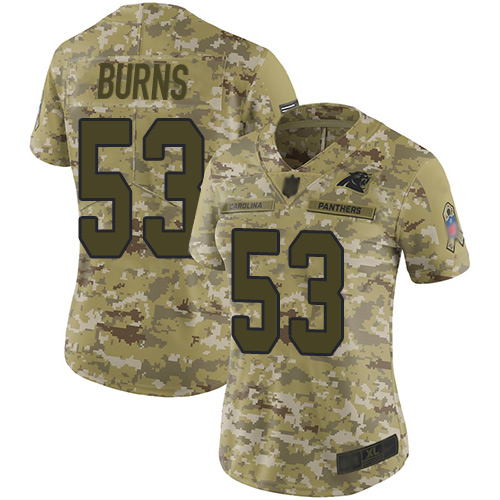 Nike Panthers #53 Brian Burns Camo Women's Stitched NFL Limited 2018 Salute to Service Jersey