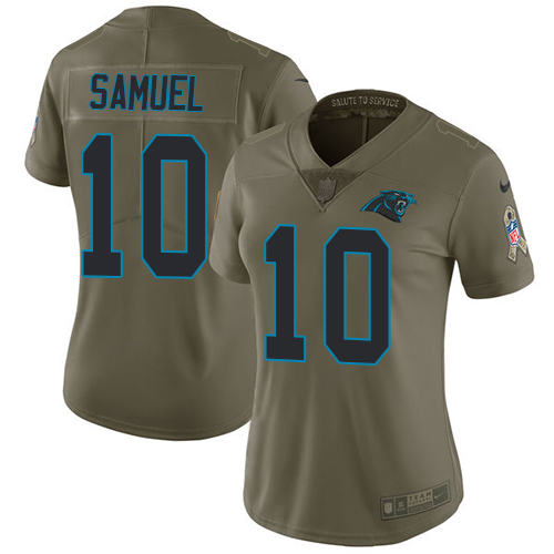Nike Panthers #10 Curtis Samuel Olive Women's Stitched NFL Limited 2017 Salute to Service Jersey