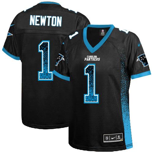 Nike Panthers #1 Cam Newton Black Team Color Women's Stitched NFL Elite Drift Fashion Jersey