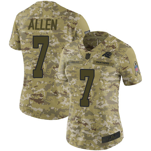 Nike Panthers #7 Kyle Allen Camo Women's Stitched NFL Limited 2018 Salute to Service Jersey