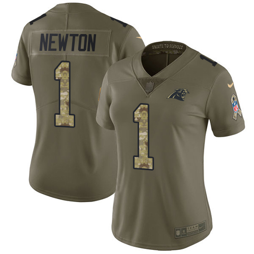 Nike Panthers #1 Cam Newton Olive/Camo Women's Stitched NFL Limited 2017 Salute to Service Jersey