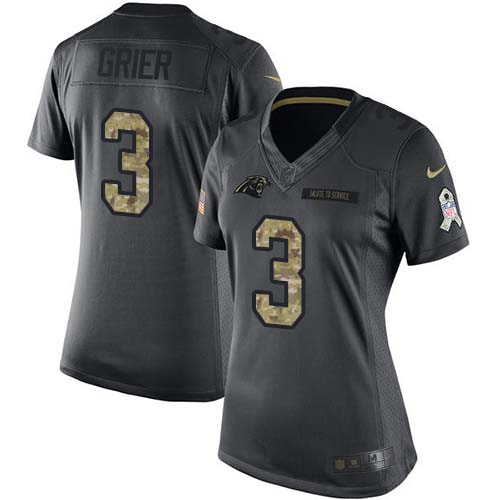 Nike Panthers #3 Will Grier Black Women's Stitched NFL Limited 2016 Salute to Service Jersey