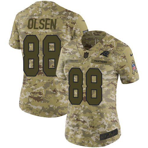 Nike Panthers #88 Greg Olsen Camo Women's Stitched NFL Limited 2018 Salute to Service Jersey