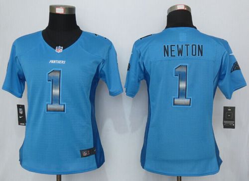 Nike Panthers #1 Cam Newton Blue Alternate Women's Stitched NFL Elite Strobe Jersey