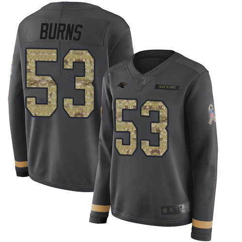 Nike Panthers #53 Brian Burns Anthracite Salute to Service Women's Stitched NFL Limited Therma Long Sleeve Jersey