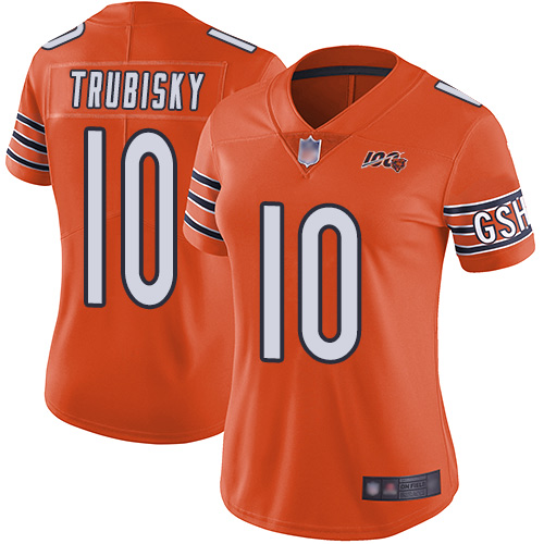 Nike Bears #10 Mitchell Trubisky Orange Women's Stitched NFL Limited Rush 100th Season Jersey