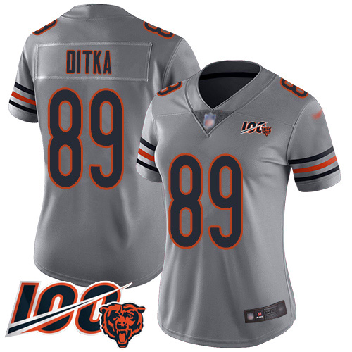 Nike Bears #89 Mike Ditka Silver Women's Stitched NFL Limited Inverted Legend 100th Season Jersey