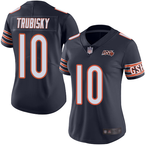 Nike Bears #10 Mitchell Trubisky Navy Blue Team Color Women's Stitched NFL 100th Season Vapor Limited Jersey