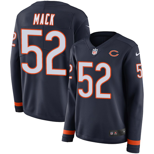 Nike Bears #52 Khalil Mack Navy Blue Team Color Women's Stitched NFL Limited Therma Long Sleeve Jersey