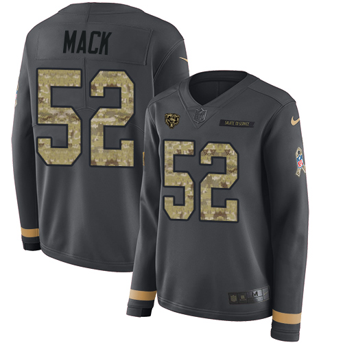 Nike Bears #52 Khalil Mack Anthracite Salute to Service Women's Stitched NFL Limited Therma Long Sleeve Jersey