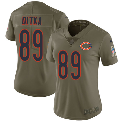 Nike Bears #89 Mike Ditka Olive Women's Stitched NFL Limited 2017 Salute to Service Jersey