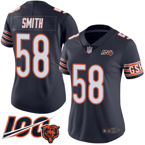 Nike Bears #58 Roquan Smith Navy Blue Team Color Women's Stitched NFL 100th Season Vapor Limited Jersey