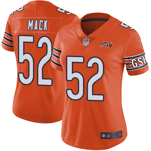Nike Bears #52 Khalil Mack Orange Women's Stitched NFL Limited Rush 100th Season Jersey