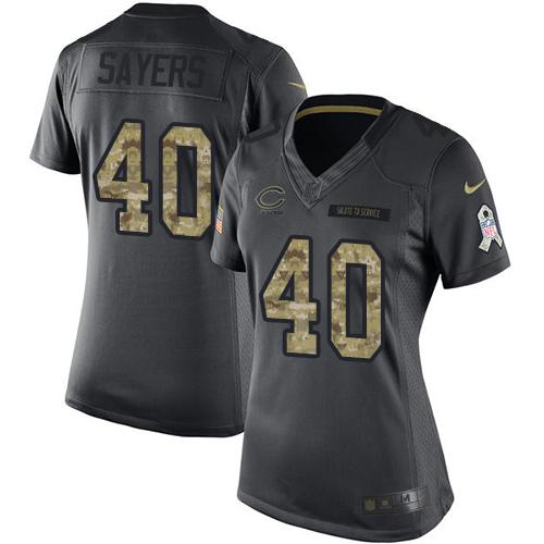 Nike Bears #40 Gale Sayers Black Women's Stitched NFL Limited 2016 Salute to Service Jersey