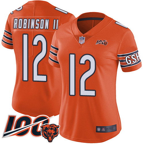 Nike Bears #12 Allen Robinson II Orange Women's Stitched NFL Limited Rush 100th Season Jersey