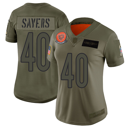 Nike Bears #40 Gale Sayers Camo Women's Stitched NFL Limited 2019 Salute to Service Jersey