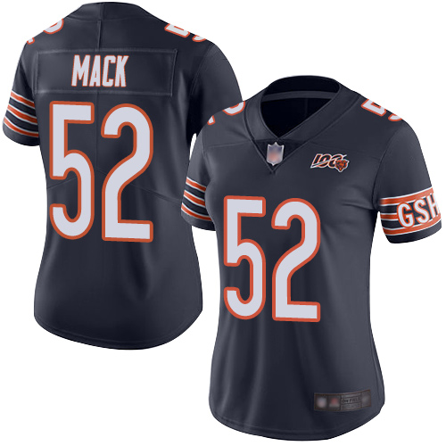 Nike Bears #52 Khalil Mack Navy Blue Team Color Women's Stitched NFL 100th Season Vapor Limited Jersey