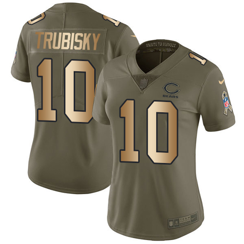Nike Bears #10 Mitchell Trubisky Olive/Gold Women's Stitched NFL Limited 2017 Salute to Service Jersey