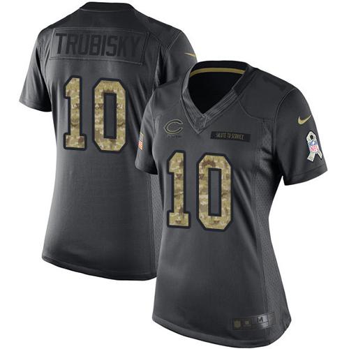 Nike Bears #10 Mitchell Trubisky Black Women's Stitched NFL Limited 2016 Salute to Service Jersey