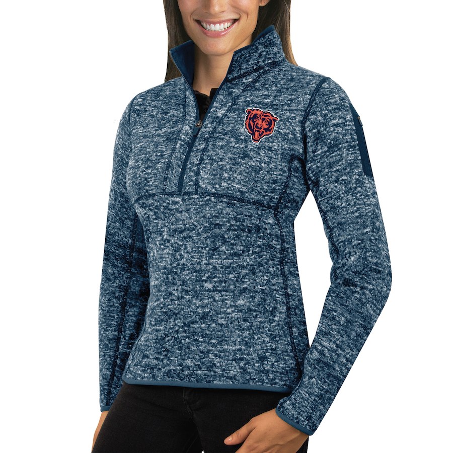 Chicago Bears Antigua Women's Fortune Half-Zip Sweater Heather Navy