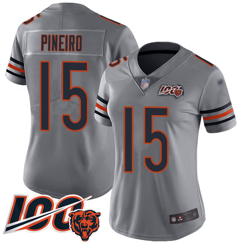 Nike Bears #15 Eddy Pineiro Silver Women's Stitched NFL Limited Inverted Legend 100th Season Jersey