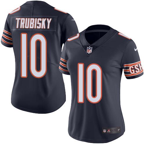 Nike Bears #10 Mitchell Trubisky Navy Blue Team Color Women's Stitched NFL Vapor Untouchable Limited Jersey