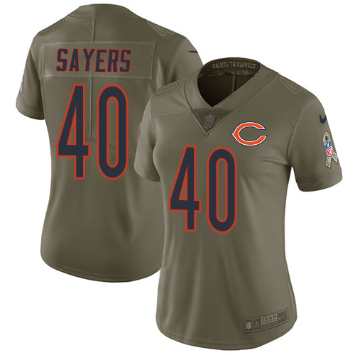 Nike Bears #40 Gale Sayers Olive Women's Stitched NFL Limited 2017 Salute to Service Jersey