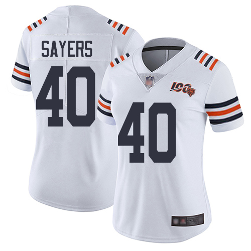 Nike Bears #40 Gale Sayers White Alternate Women's Stitched NFL Vapor Untouchable Limited 100th Season Jersey