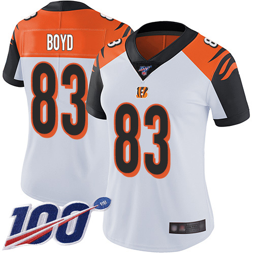 Nike Bengals #83 Tyler Boyd White Women's Stitched NFL 100th Season Vapor Limited Jersey